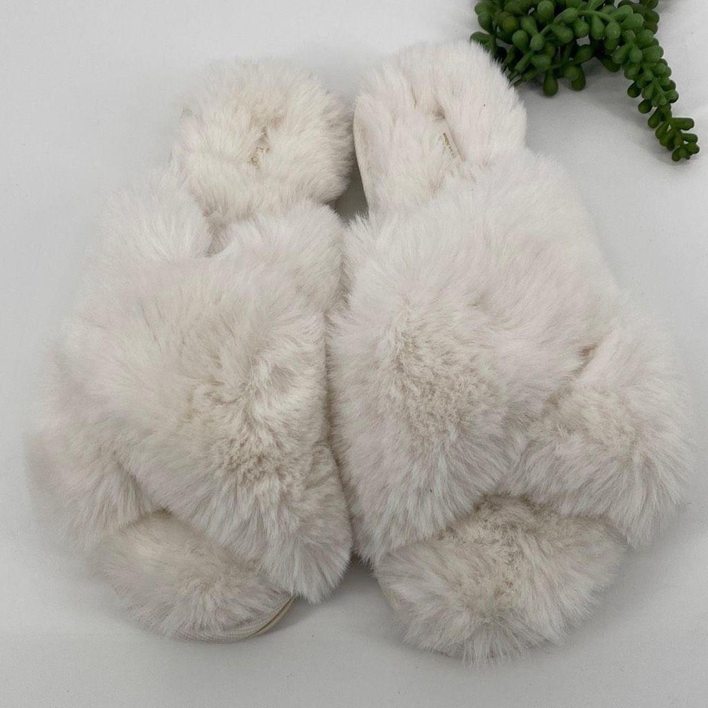 Flora By Flora Nikrooz Faux Fur Slipper Slides White Size Large 9/10 - Picture 3 of 8